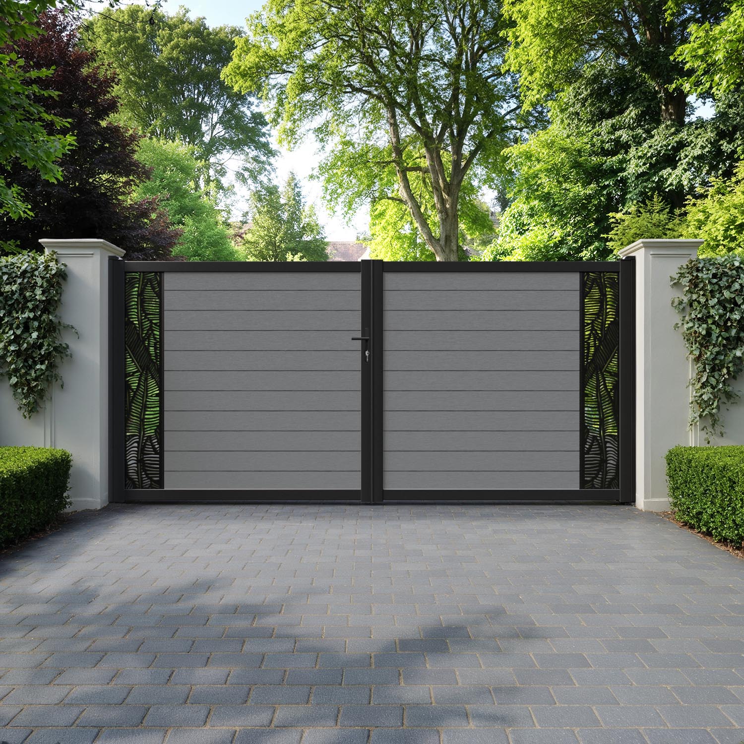 Fusion Feather Straight Top Driveway Gate - Mid Grey - End Screen