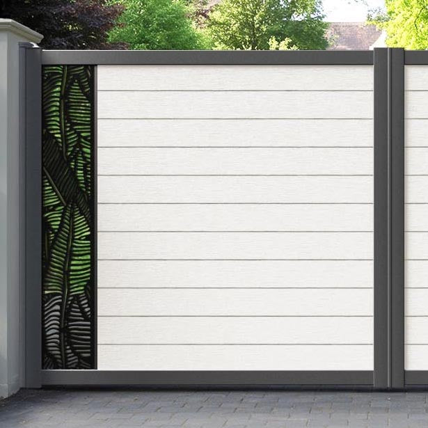 Fusion Feather Straight Top Driveway Gate - Light Stone - End Screen