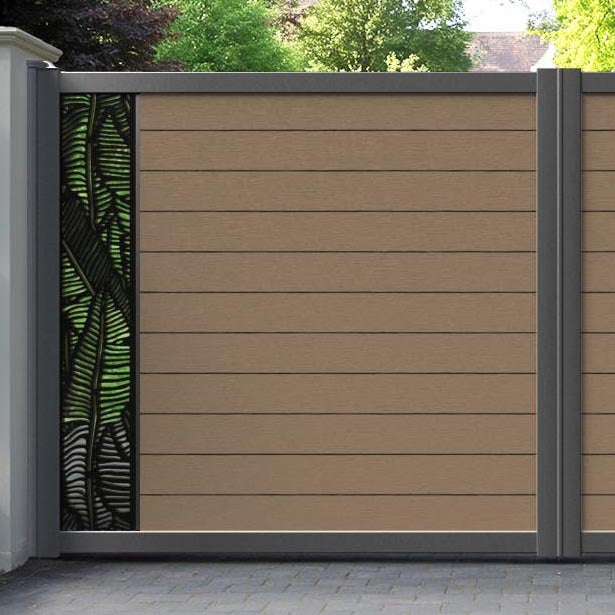 Fusion Feather Straight Top Driveway Gate - Teak - End Screen