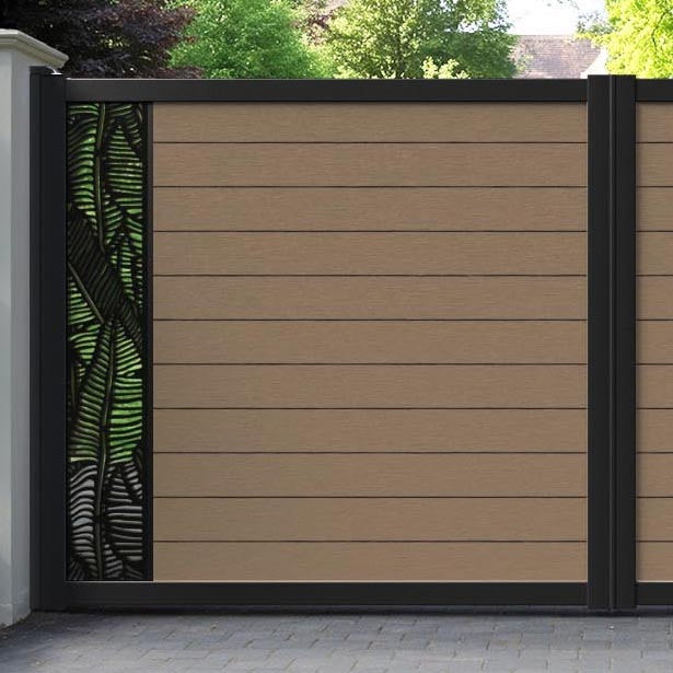 Fusion Feather Straight Top Driveway Gate - Teak - End Screen