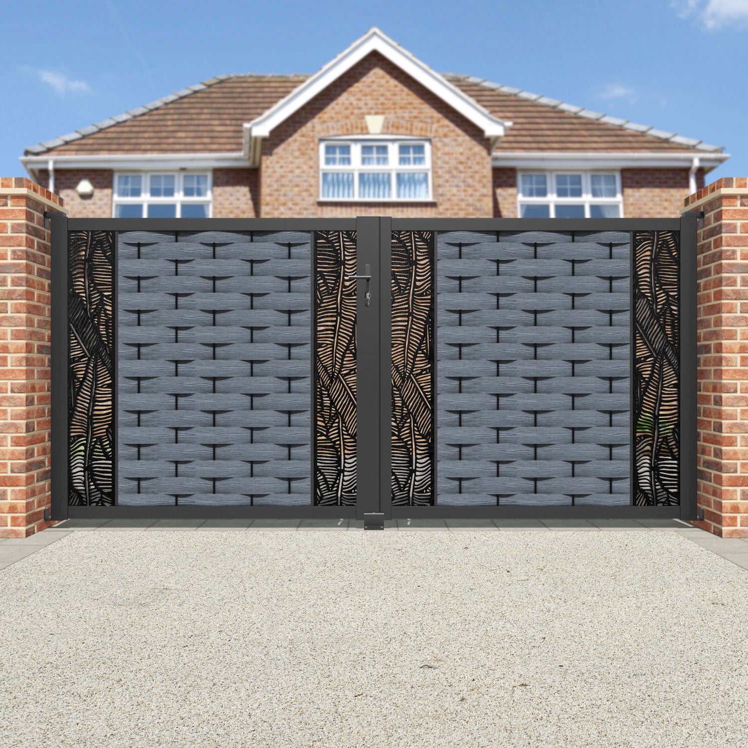 Ripple Feather Straight Top Driveway Gate - Anthracite - Middle & End Screen
