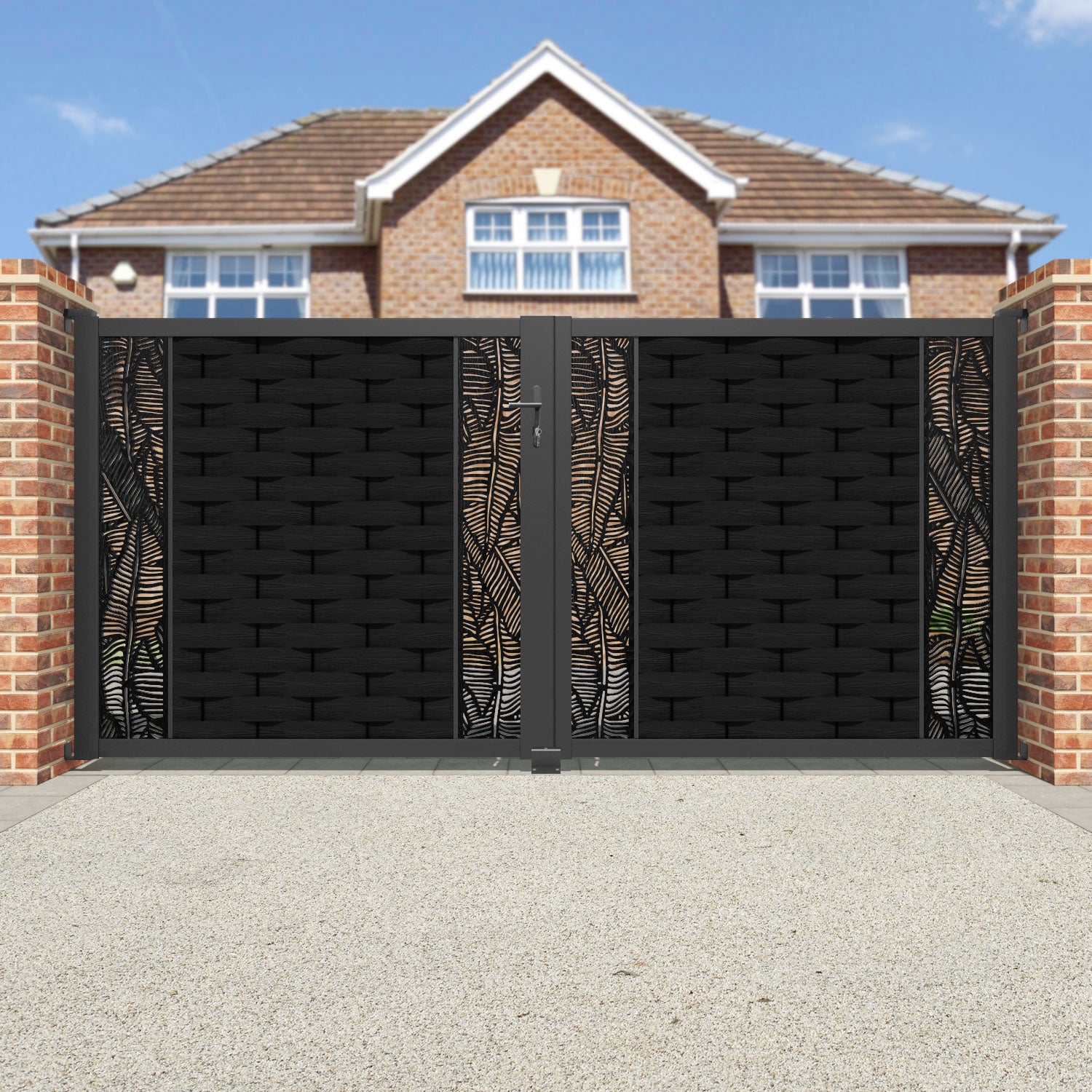 Ripple Feather Straight Top Driveway Gate - Black - Middle & End Screen