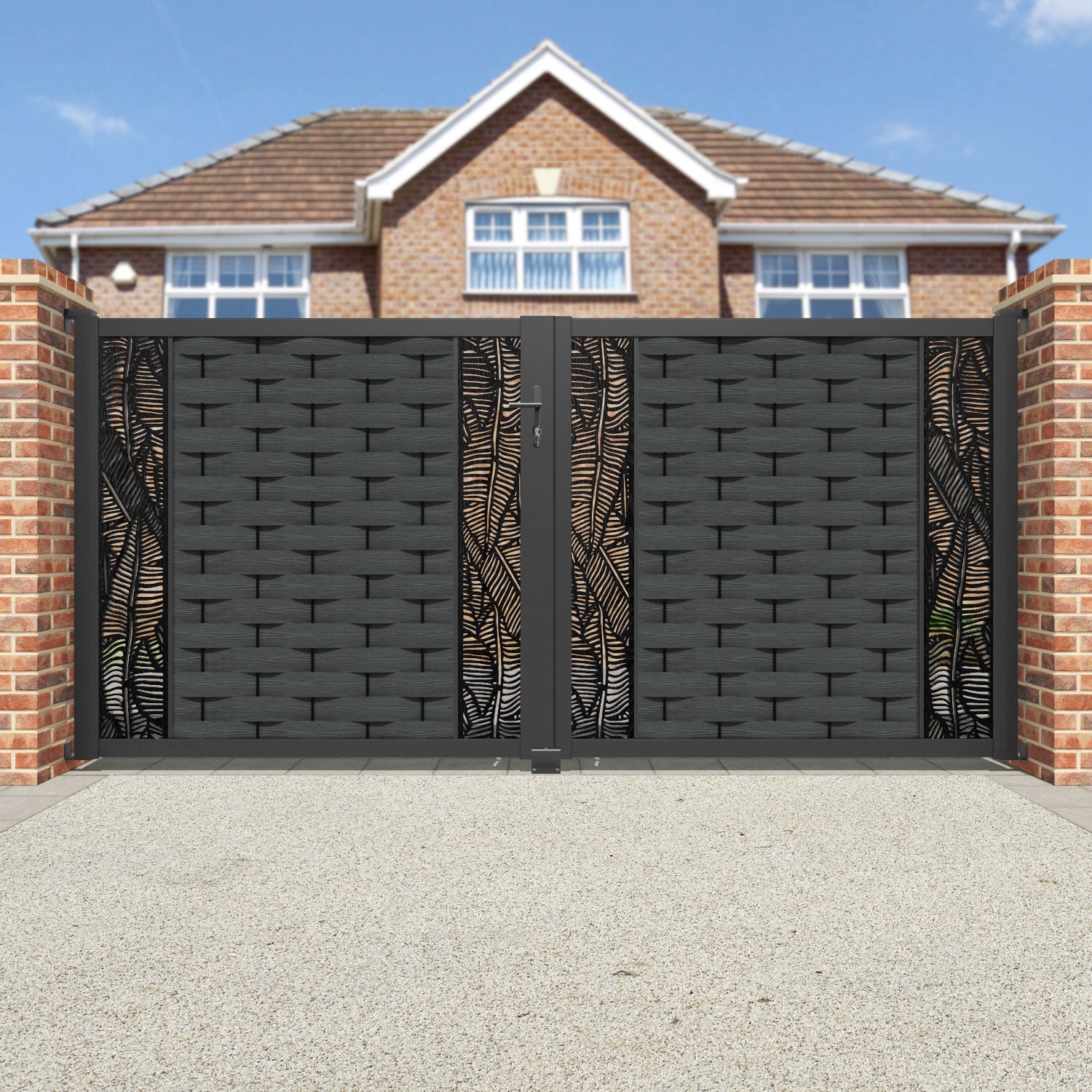 Ripple Feather Straight Top Driveway Gate - Dark Grey - Middle & End Screen