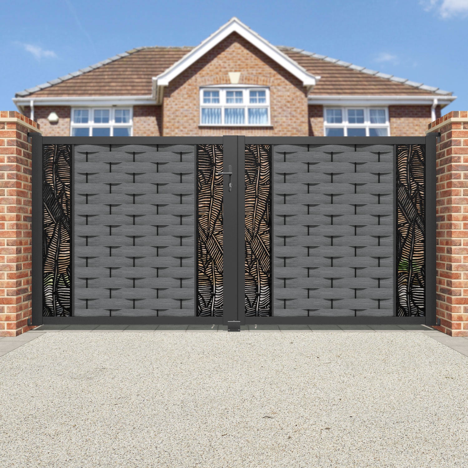 Ripple Feather Straight Top Driveway Gate - Mid Grey - Middle & End Screen