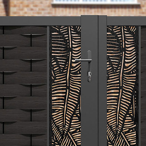 Ripple Feather Straight Top Driveway Gate - Dark Oak - Middle & End Screen