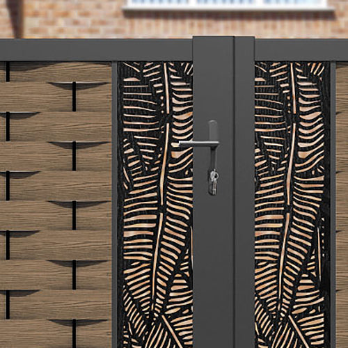 Ripple Feather Straight Top Driveway Gate - Teak - Middle Screen