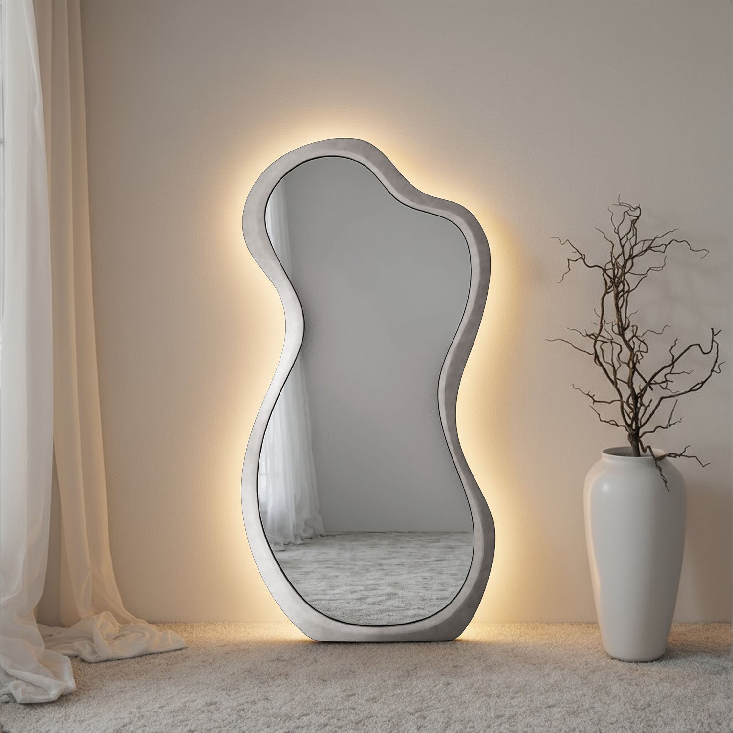 Forma Framed Misshaped Full-Length Leaner Mirror - with LED