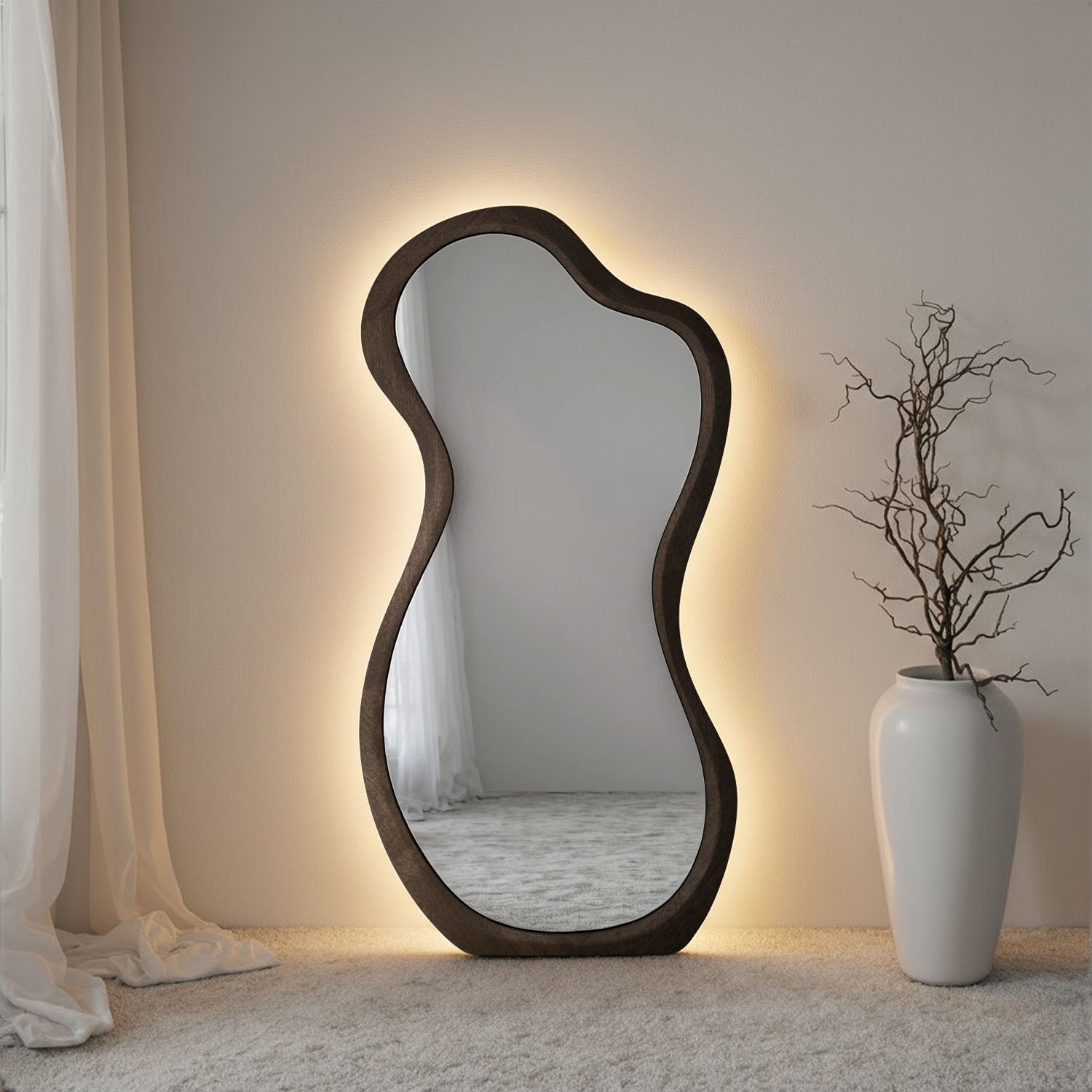 Forma Framed Misshaped Full-Length Leaner Mirror - with LED