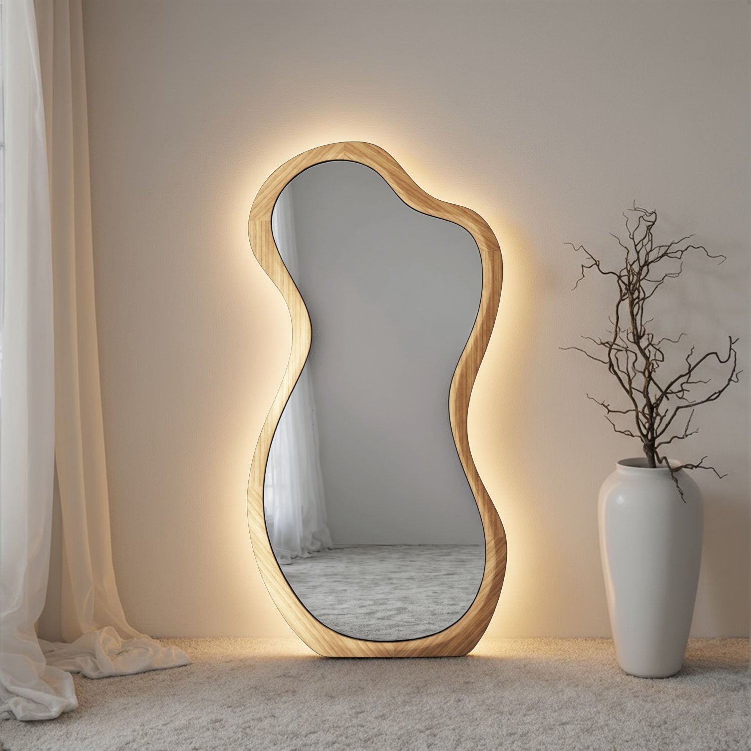 Forma Framed Misshaped Full-Length Leaner Mirror - with LED