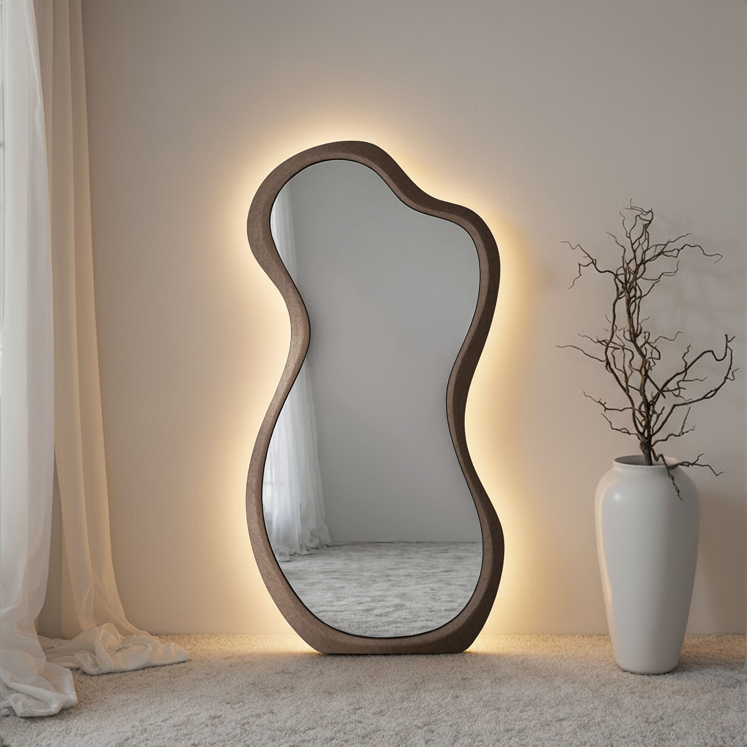 Forma Framed Misshaped Full-Length Leaner Mirror - with LED