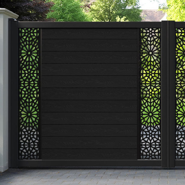 Classic Alnara Straight Top Driveway Gate - Black - Middle & End Screen