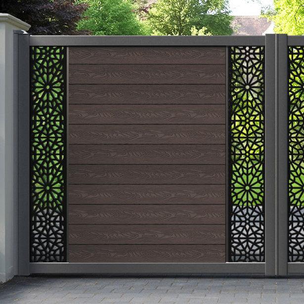 Classic Alnara Straight Top Driveway Gate - Mid Brown - Middle & End Screen