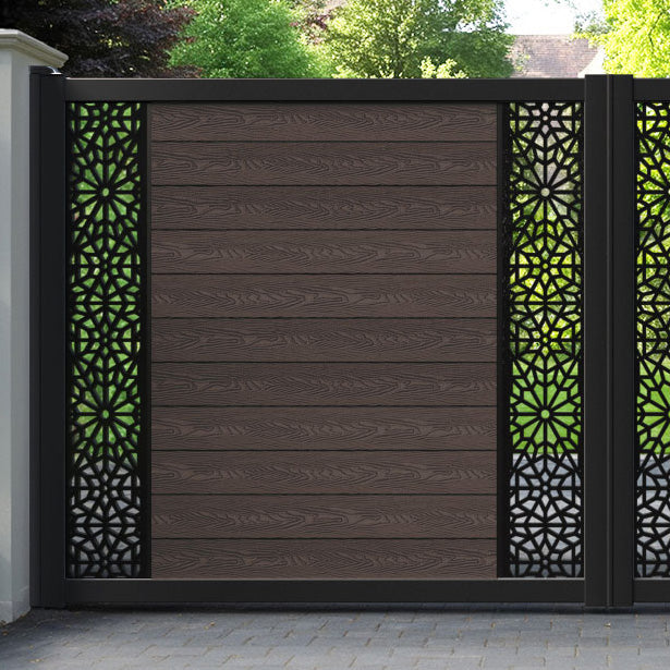 Classic Alnara Straight Top Driveway Gate - Mid Brown - Middle & End Screen