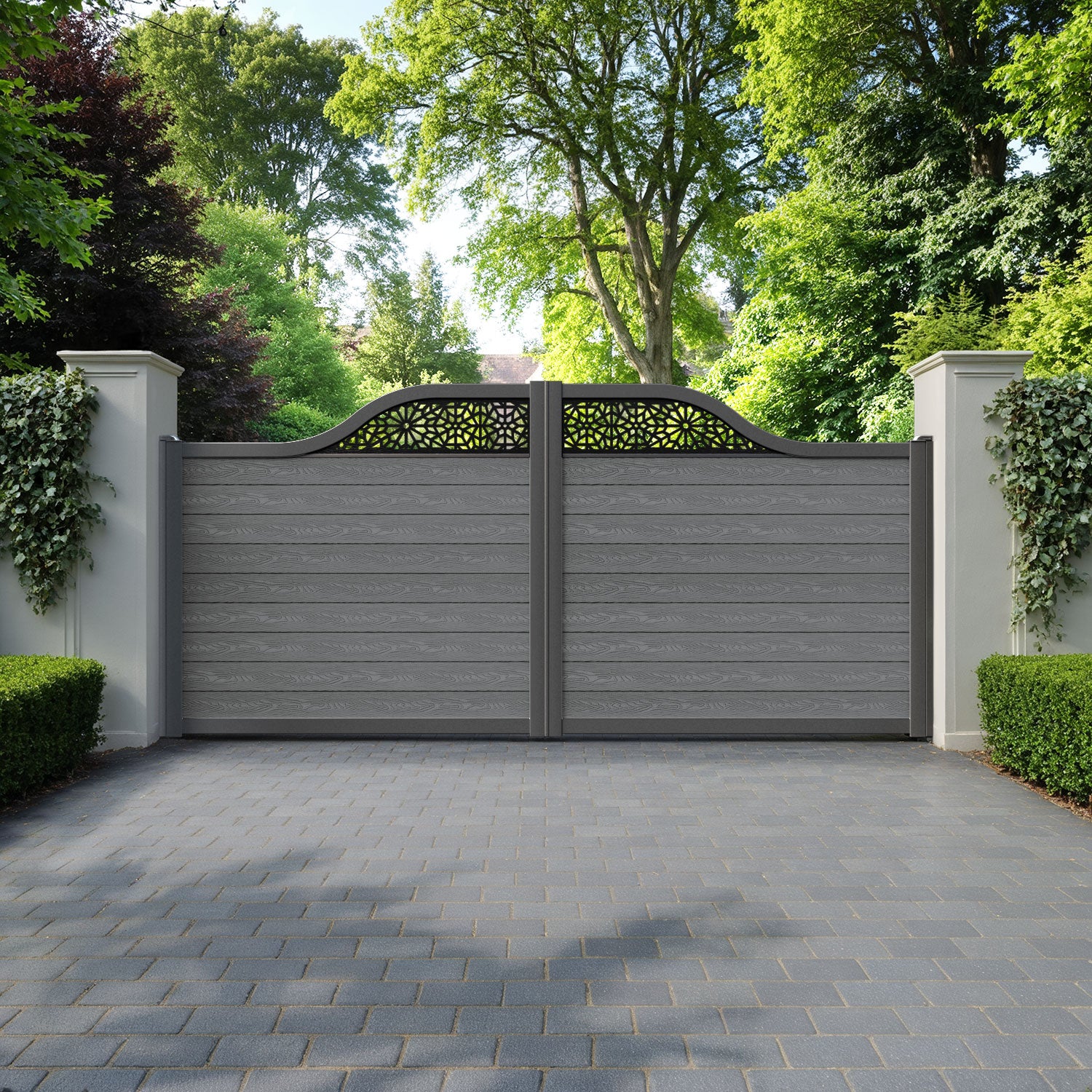Classic Alnara Curved Top Driveway Gate - Mid Grey - Top Screen