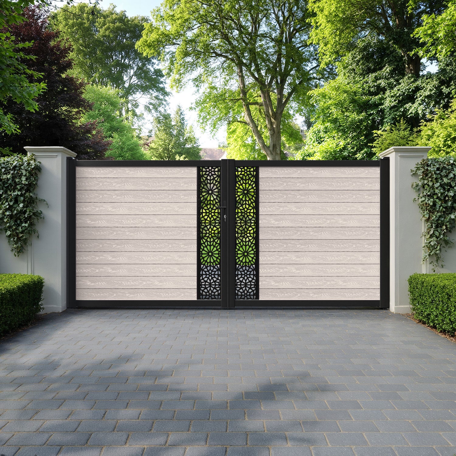 Classic Alnara Straight Top Driveway Gate - Mid Stone - Middle Screen