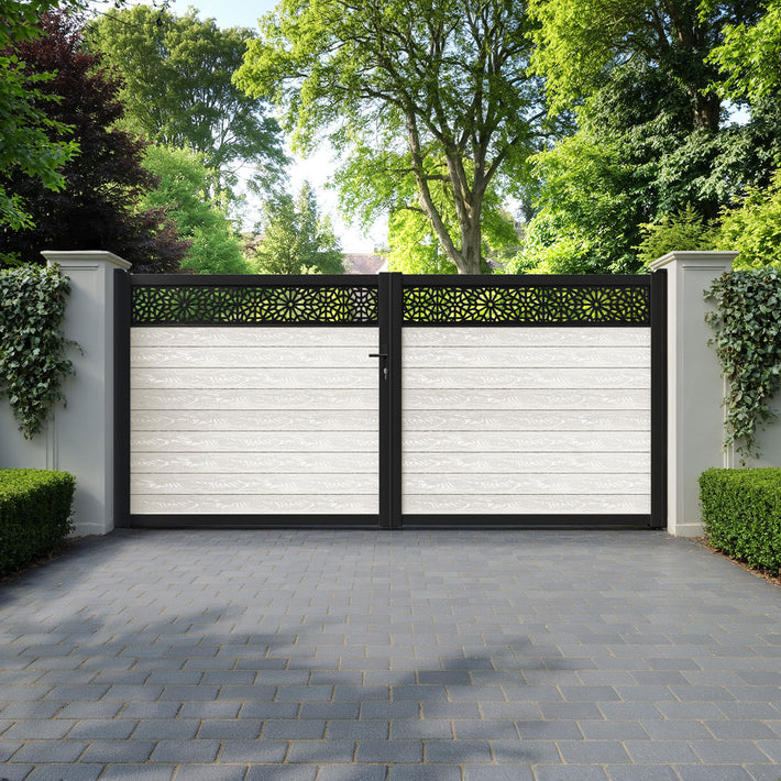 Classic Alnara Straight Top Driveway Gate - Light Stone - Top Screen