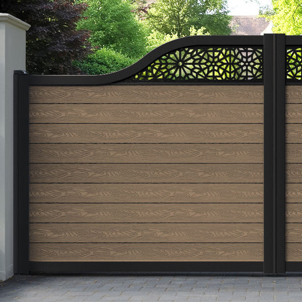 Classic Alnara Curved Top Driveway Gate - Teak - Top Screen