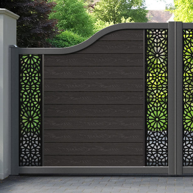 Classic Alnara Curved Top Driveway Gate - Dark Oak - Middle & End Screen