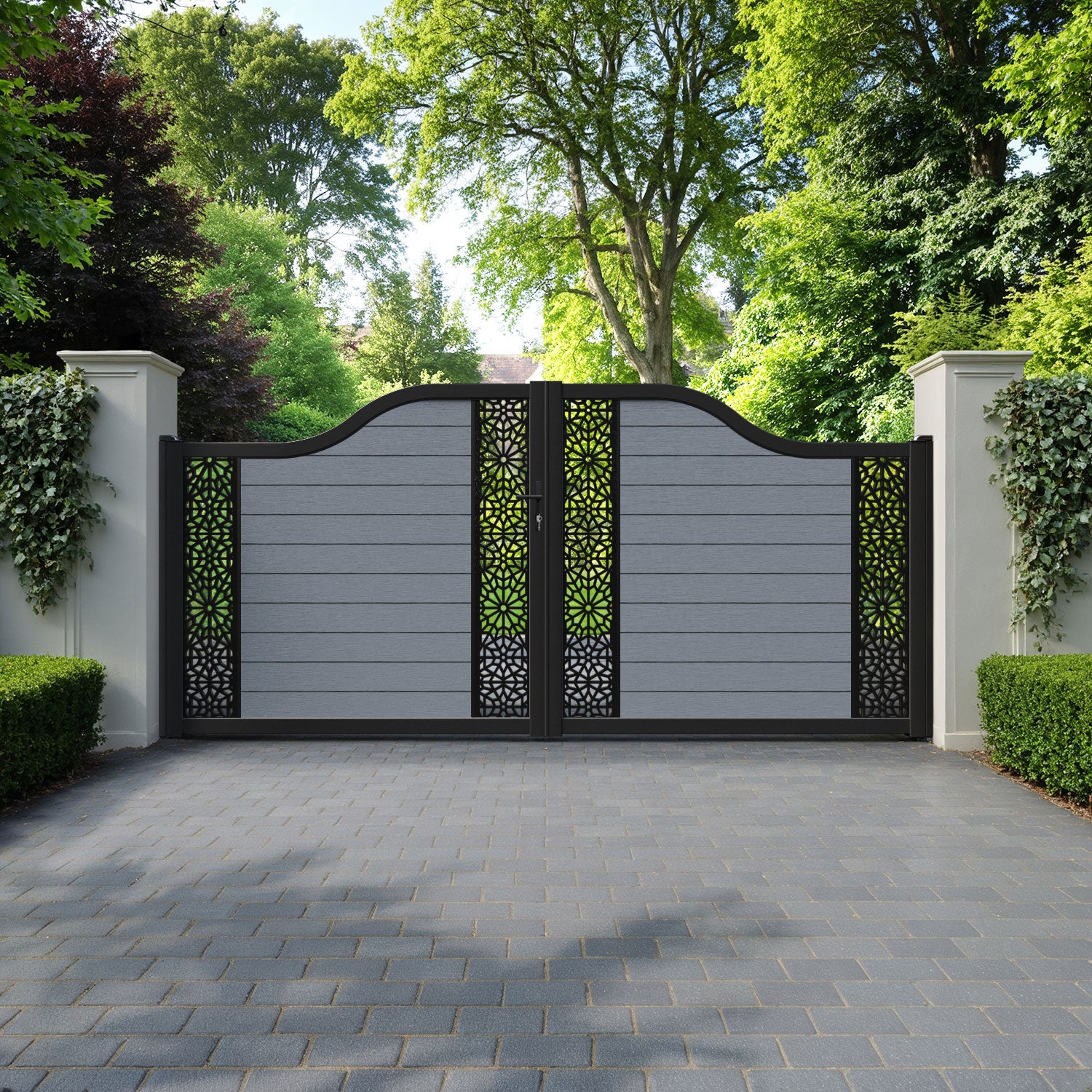 Fusion Alnara Curved Top Driveway Gate - Anthracite - Middle & End Screen
