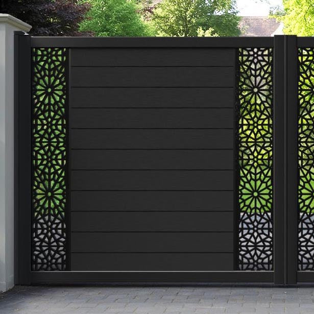 Fusion Alnara Straight Top Driveway Gate - Black - Middle & End Screen