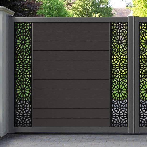 Fusion Alnara Straight Top Driveway Gate - Dark Oak - Middle & End Screen