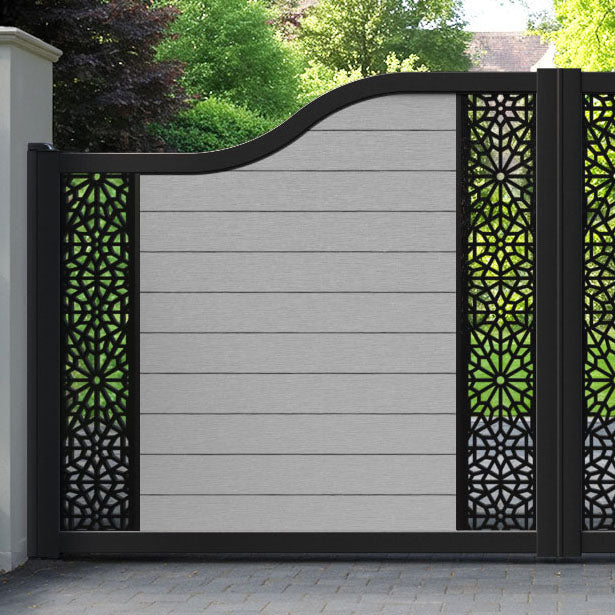 Fusion Alnara Curved Top Driveway Gate - Light Grey - Middle & End Screen