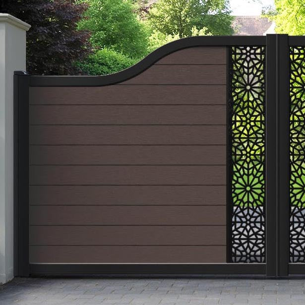 Fusion Alnara Curved Top Driveway Gate - Mid Brown - Middle Screen