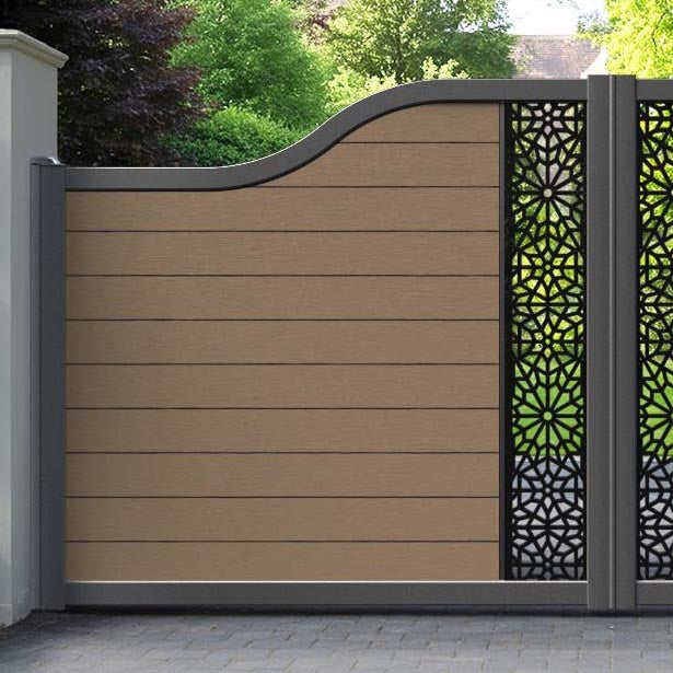 Fusion Alnara Curved Top Driveway Gate - Teak - Middle Screen