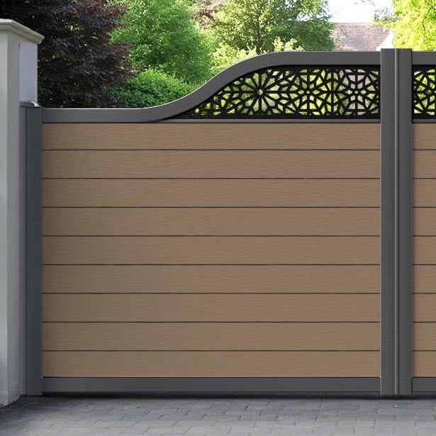 Fusion Alnara Curved Top Driveway Gate - Teak - Top Screen