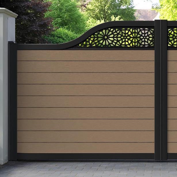 Fusion Alnara Curved Top Driveway Gate - Teak - Top Screen