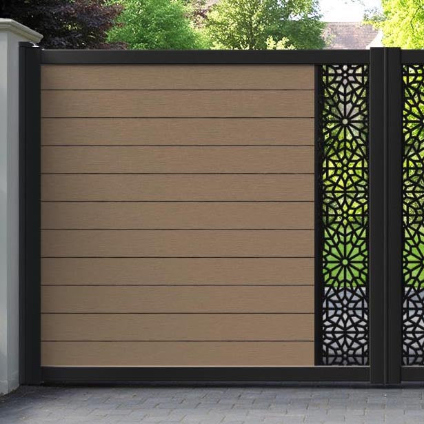 Fusion Alnara Straight Top Driveway Gate - Teak - Middle Screen