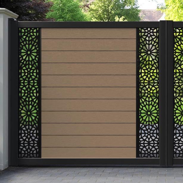 Fusion Alnara Straight Top Driveway Gate - Teak - Middle & End Screen