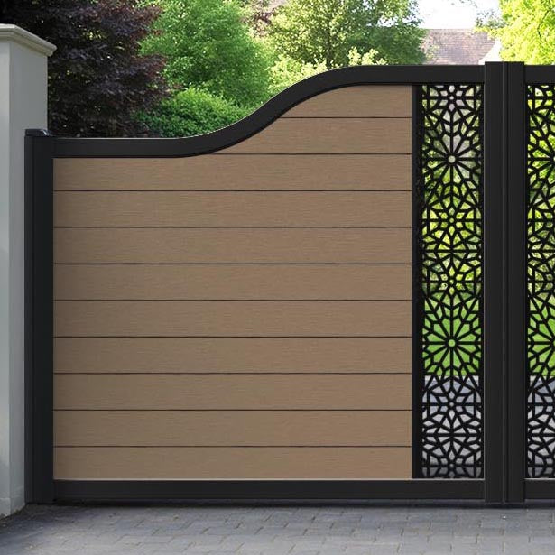 Fusion Alnara Curved Top Driveway Gate - Teak - Middle Screen