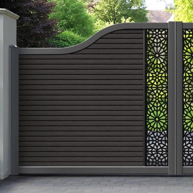 Hudson Alnara Curved Top Driveway Gate - Dark Oak - Middle Screen