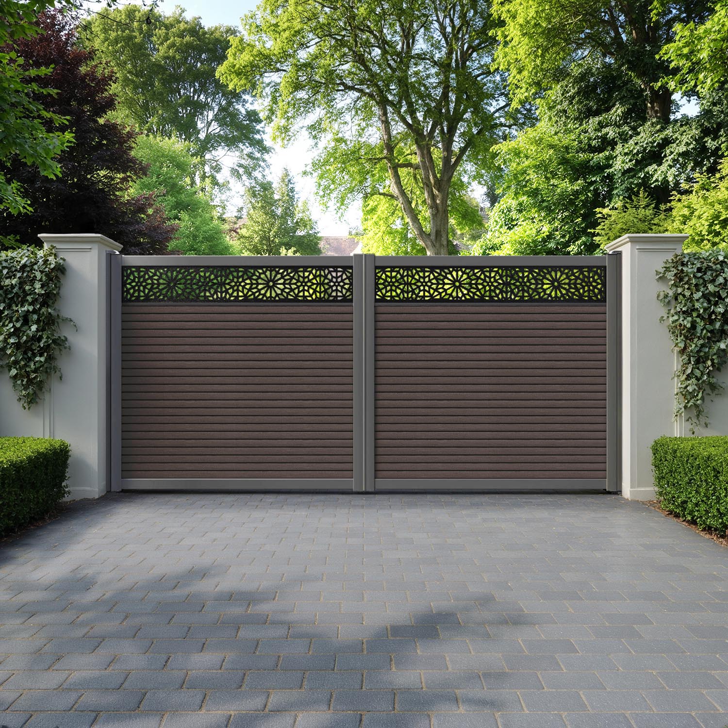 Hudson Alnara Straight Top Driveway Gate - Mid Brown - Top Screen