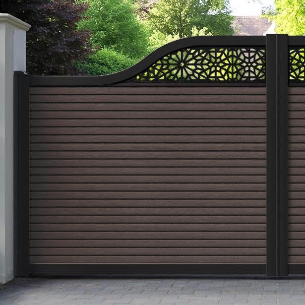 Hudson Alnara Curved Top Driveway Gate - Mid Brown - Top Screen