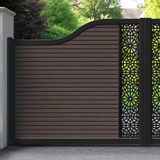 Hudson Alnara Curved Top Driveway Gate - Mid Brown - Middle Screen