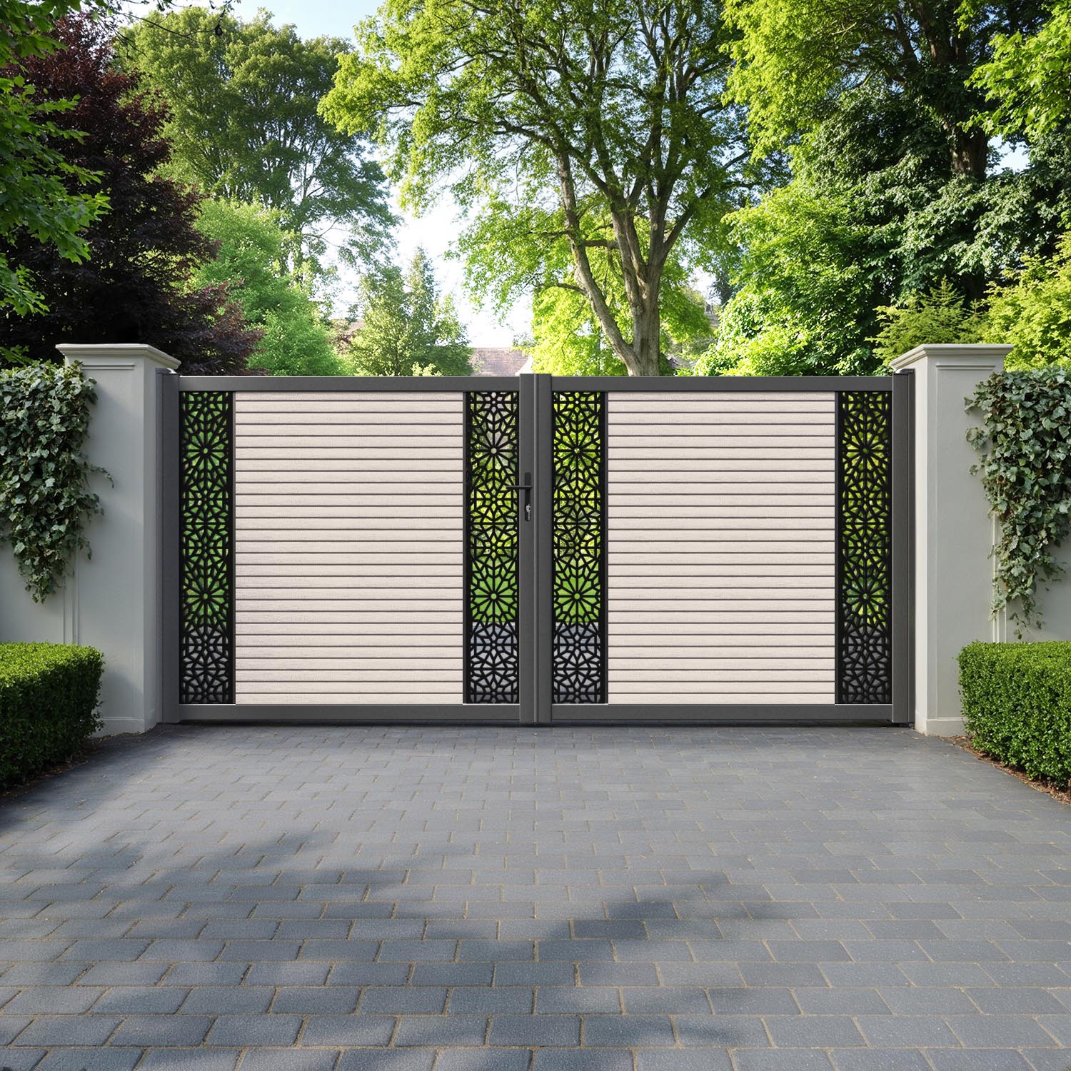 Hudson Alnara Straight Top Driveway Gate - Mid Stone - Middle & End Screen
