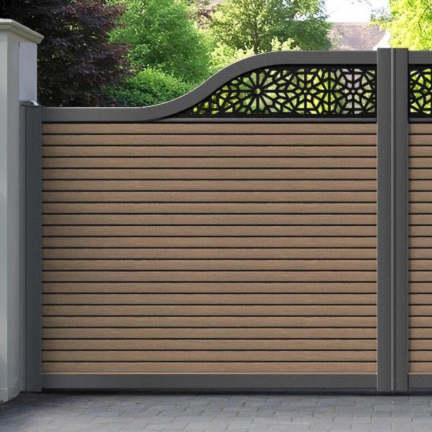 Hudson Alnara Curved Top Driveway Gate - Teak - Top Screen