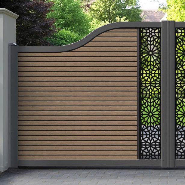 Hudson Alnara Curved Top Driveway Gate - Teak - Middle Screen