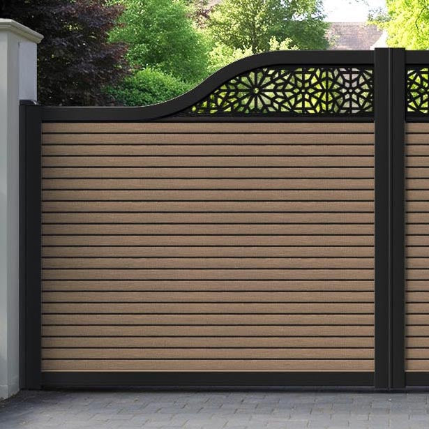 Hudson Alnara Curved Top Driveway Gate - Teak - Top Screen