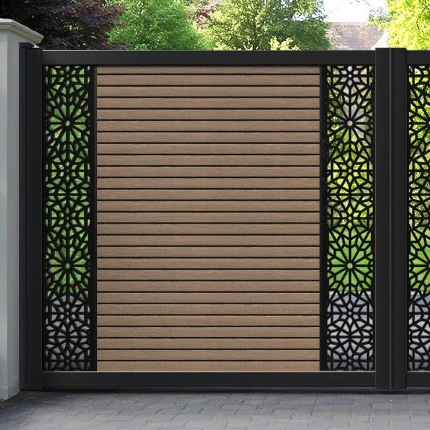 Hudson Alnara Straight Top Driveway Gate - Teak - Middle & End Screen
