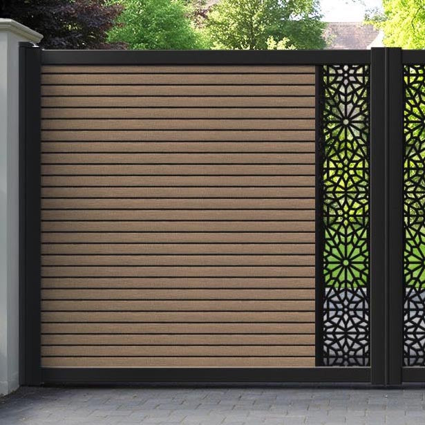 Hudson Alnara Straight Top Driveway Gate - Teak - Middle Screen
