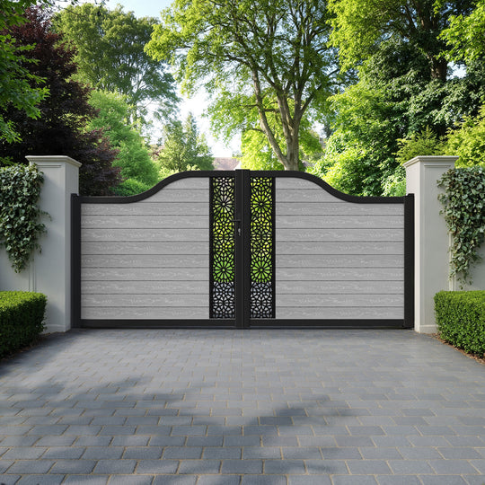 Classic Alnara Curved Top Driveway Gate - Light Grey - Middle Screen