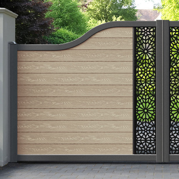 Classic Alnara Curved Top Driveway Gate - Light Oak - Middle Screen