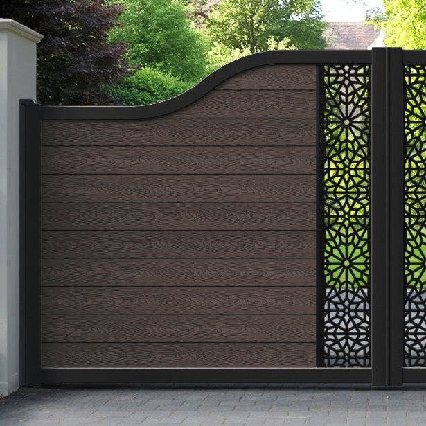 Classic Alnara Curved Top Driveway Gate - Mid Brown - Middle Screen