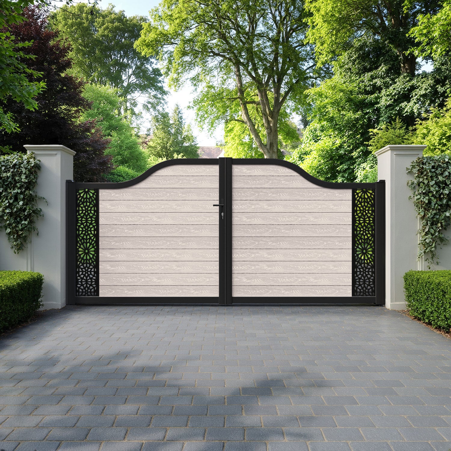 Classic Alnara Curved Top Driveway Gate - Mid Stone - End Screen