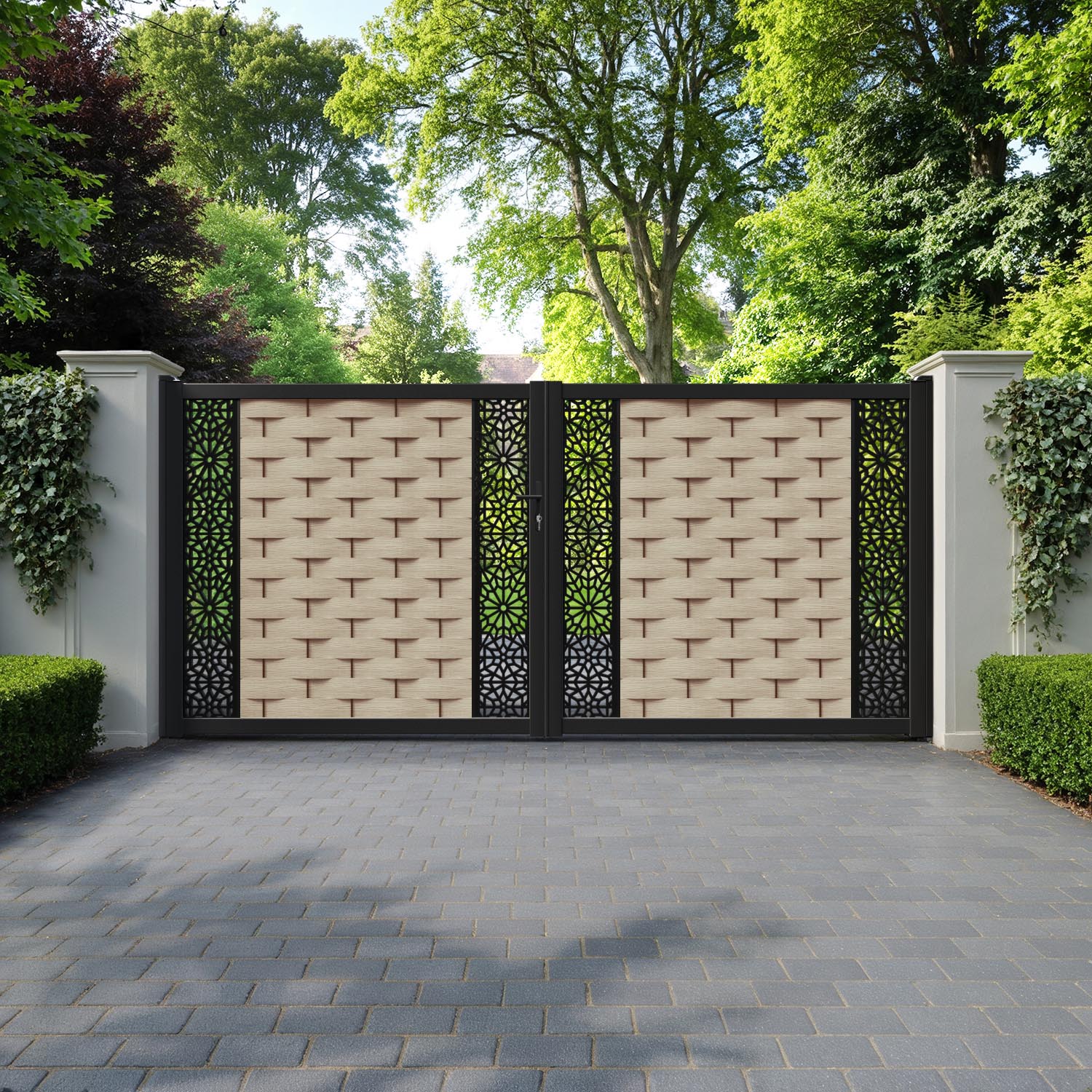 Ripple Alnara Straight Top Driveway Gate - Light Oak - Middle & End Screen