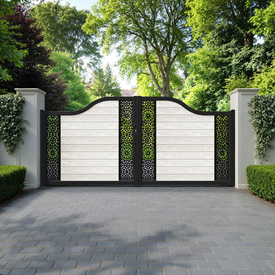 Classic Alnara Curved Top Driveway Gate - Light Stone - Middle & End Screen