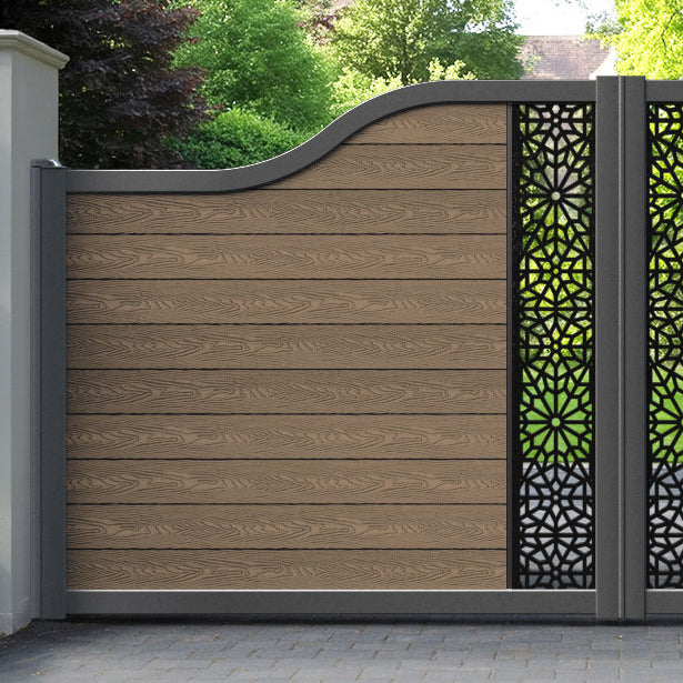 Classic Alnara Curved Top Driveway Gate - Teak - Middle Screen